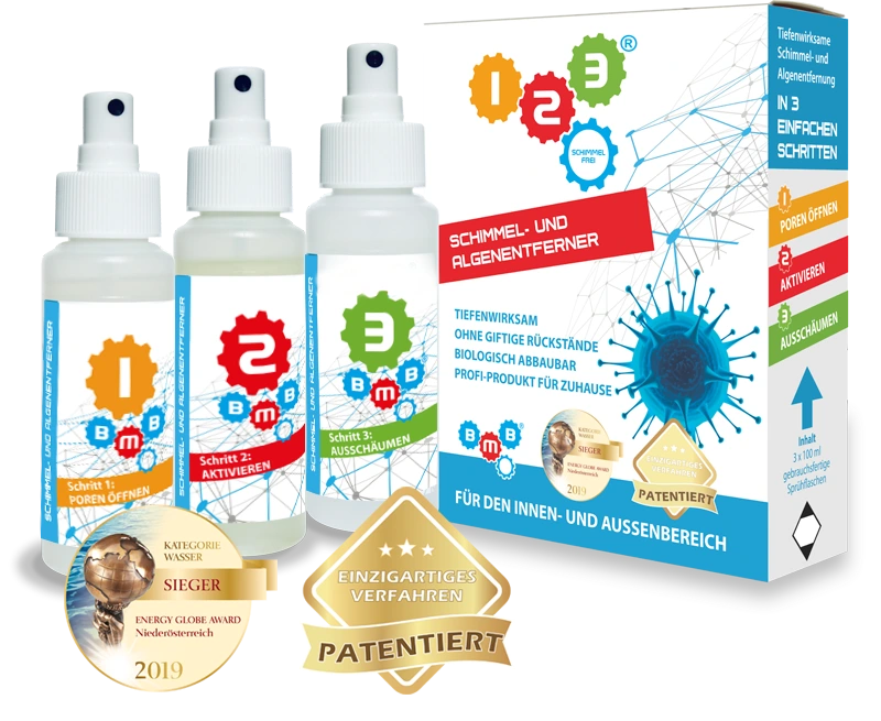 BMB, Schimmelentferner, Algenentferner, patentiert, Schimmelproblem, Schimmellöser, Algenlöser, Schimmelbekämpfung, Algenbekämpfung